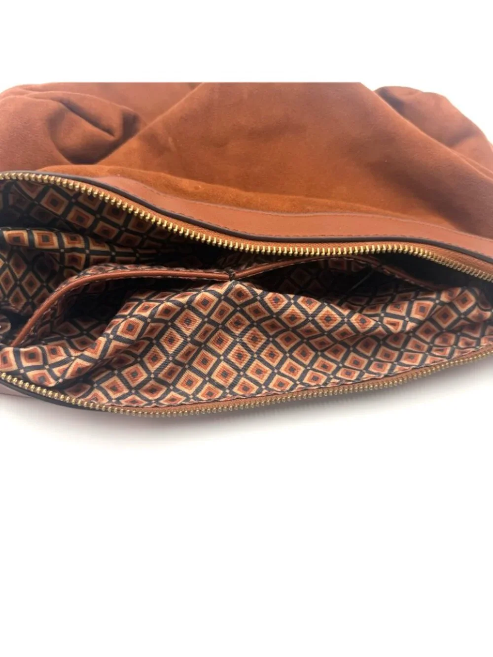 Sondra Roberts Squared Brown Slouch Hobo Shoulder Bag Faux Suede Zip Purse